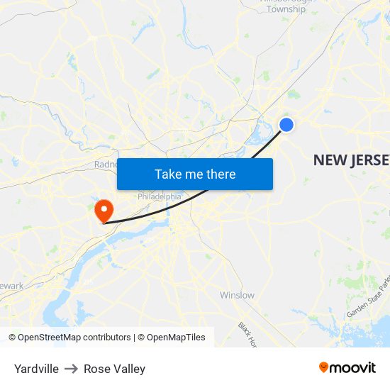 Yardville to Rose Valley map