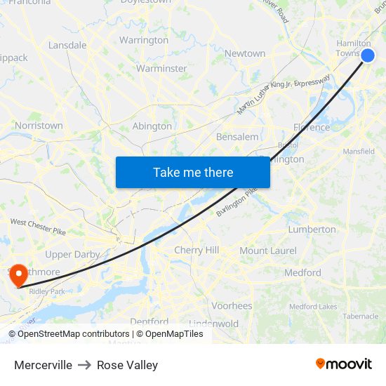 Mercerville to Rose Valley map