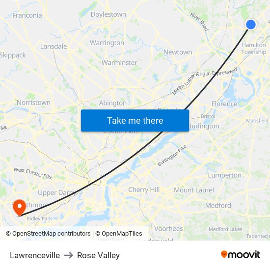 Lawrenceville to Rose Valley map