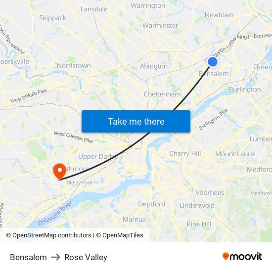 Bensalem to Rose Valley map