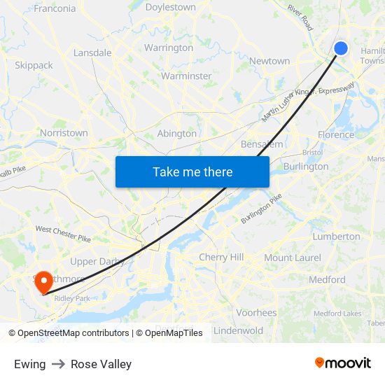 Ewing to Rose Valley map