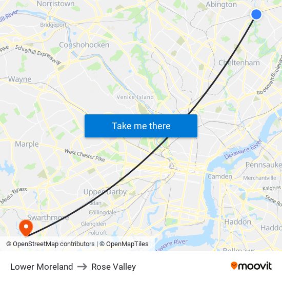 Lower Moreland to Rose Valley map