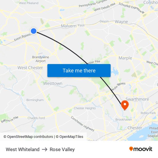 West Whiteland to Rose Valley map