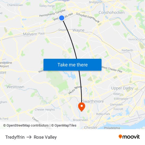 Tredyffrin to Rose Valley map