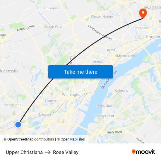 Upper Christiana to Rose Valley map