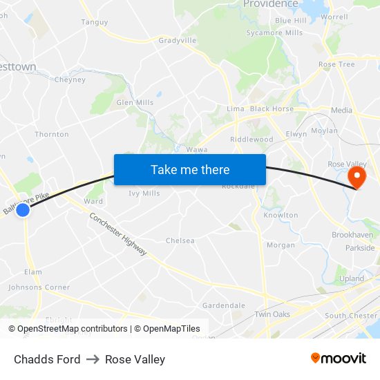 Chadds Ford to Rose Valley map