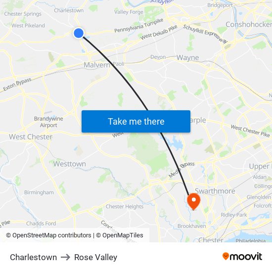 Charlestown to Rose Valley map