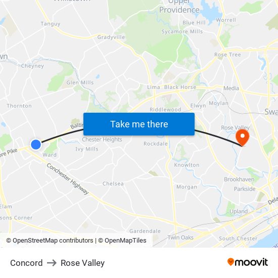 Concord to Rose Valley map