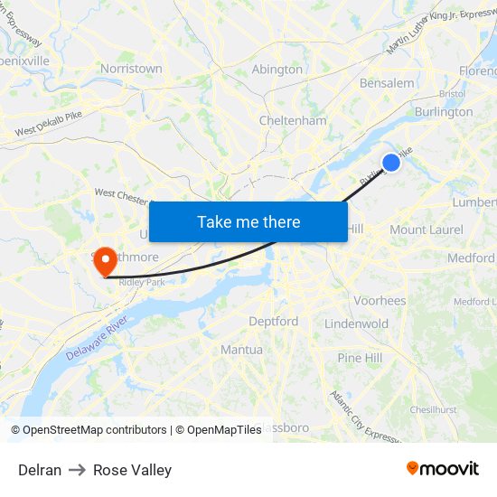 Delran to Rose Valley map