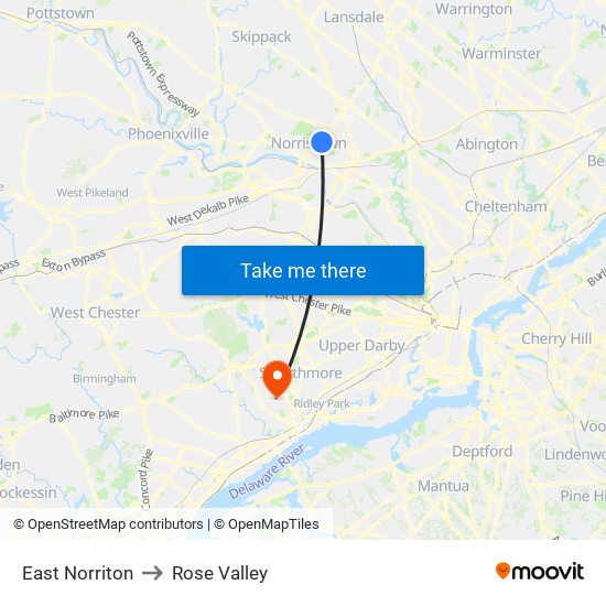 East Norriton to Rose Valley map