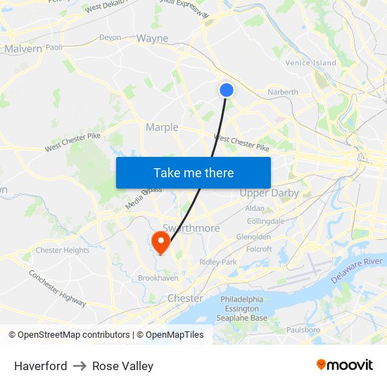 Haverford to Rose Valley map