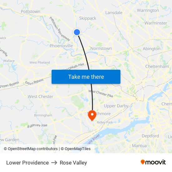 Lower Providence to Rose Valley map