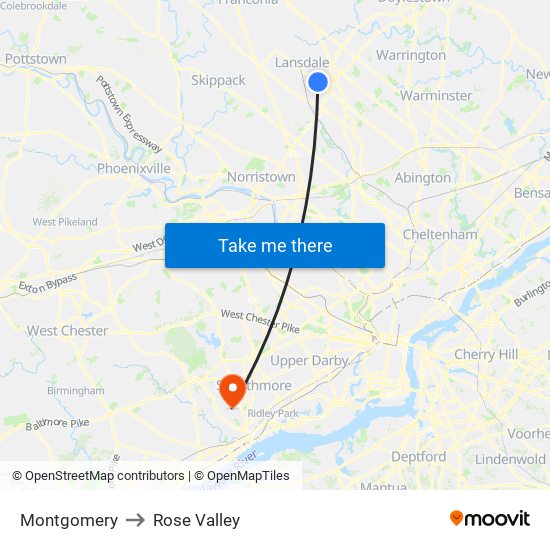 Montgomery to Rose Valley map