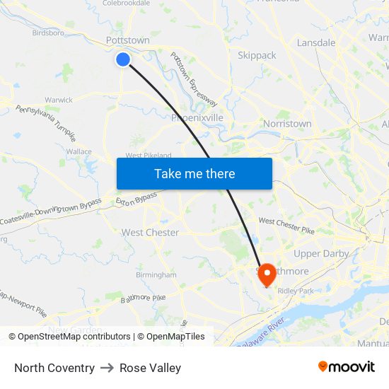 North Coventry to Rose Valley map