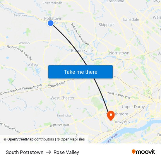 South Pottstown to Rose Valley map