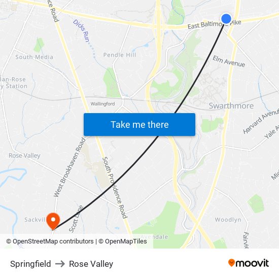 Springfield to Rose Valley map