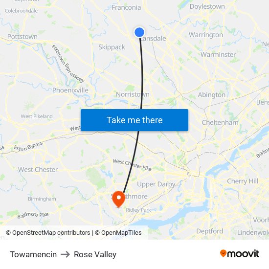 Towamencin to Rose Valley map