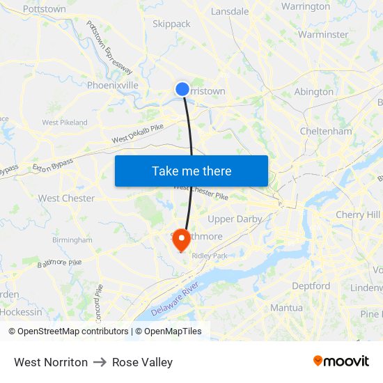 West Norriton to Rose Valley map