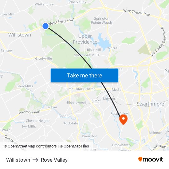 Willistown to Rose Valley map