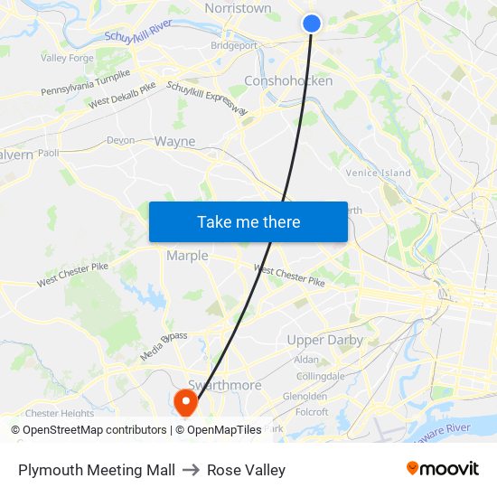 Plymouth Meeting Mall to Rose Valley map