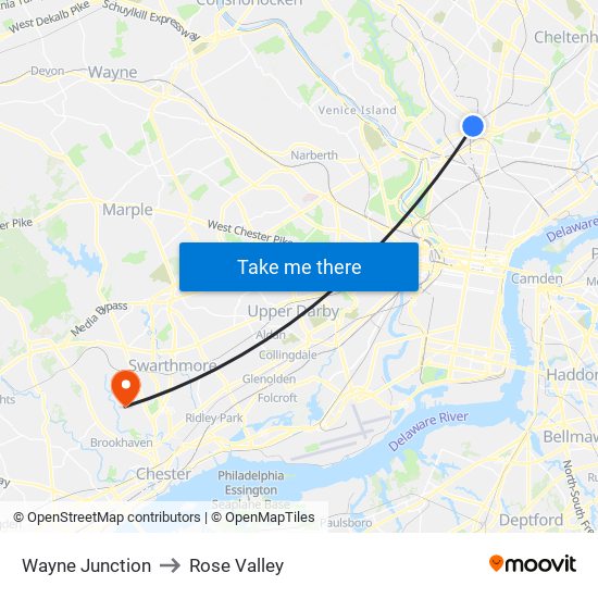 Wayne Junction to Rose Valley map