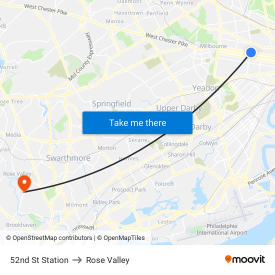 52nd St Station to Rose Valley map