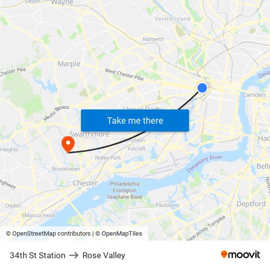 34th St Station to Rose Valley map