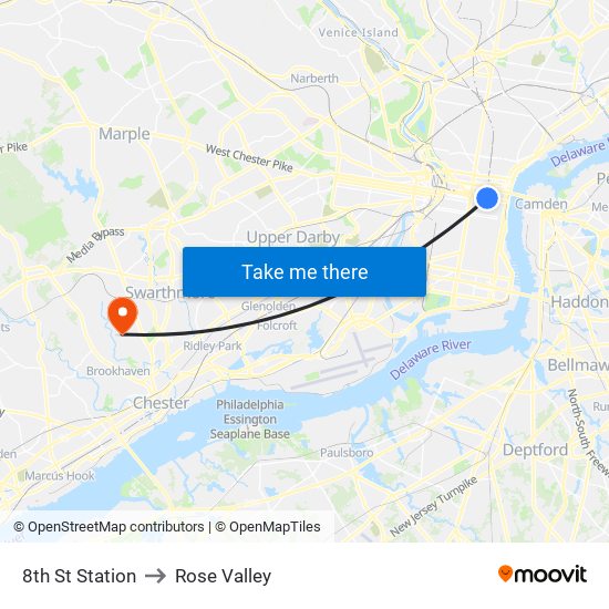 8th St Station to Rose Valley map