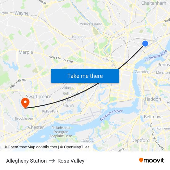 Allegheny Station to Rose Valley map