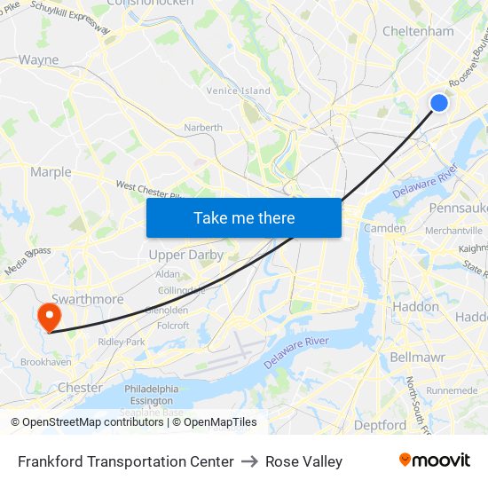 Frankford Transportation Center to Rose Valley map