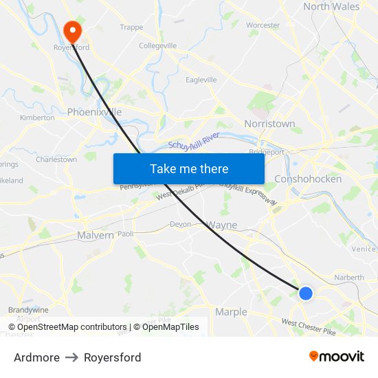 Ardmore to Royersford map
