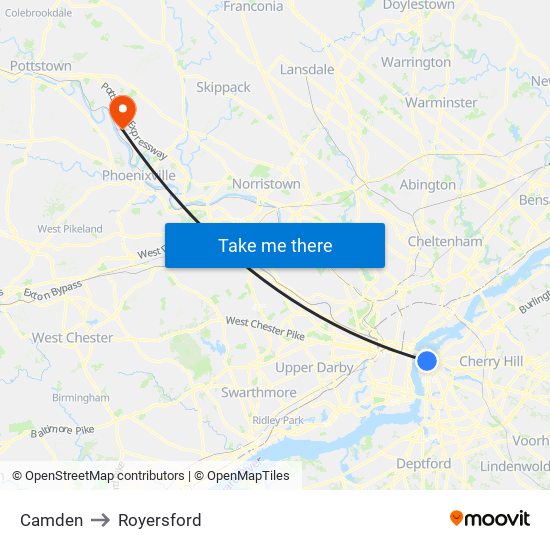 Camden to Royersford map