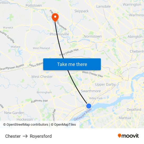 Chester to Royersford map