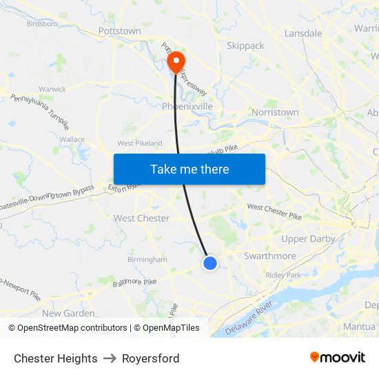 Chester Heights to Royersford map