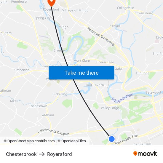 Chesterbrook to Royersford map