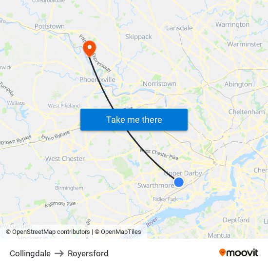 Collingdale to Royersford map
