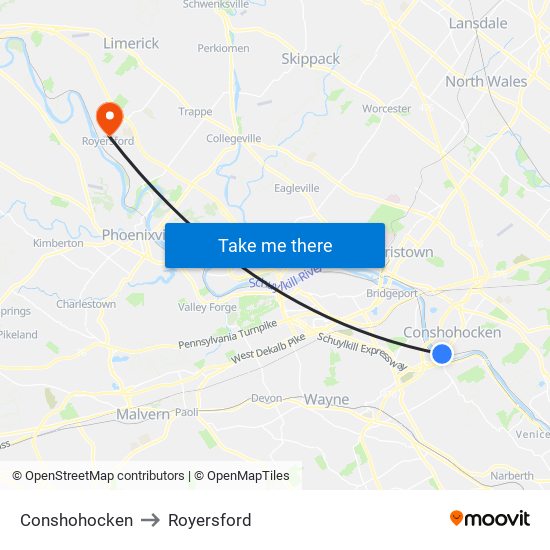 Conshohocken to Royersford map