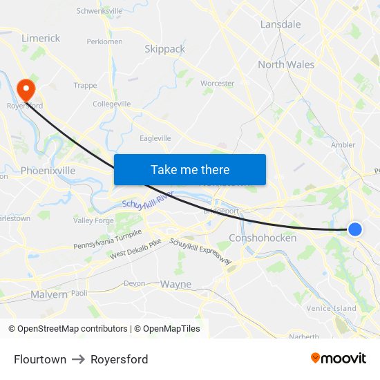 Flourtown to Royersford map
