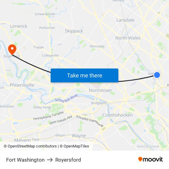 Fort Washington to Royersford map