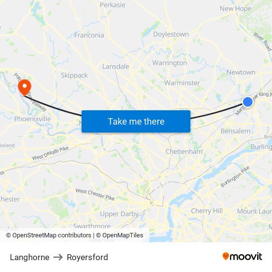 Langhorne to Royersford map