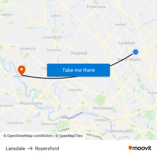 Lansdale to Royersford map