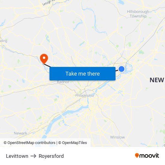 Levittown to Royersford map