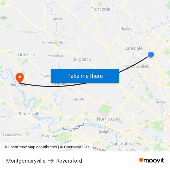 Montgomeryville to Royersford map