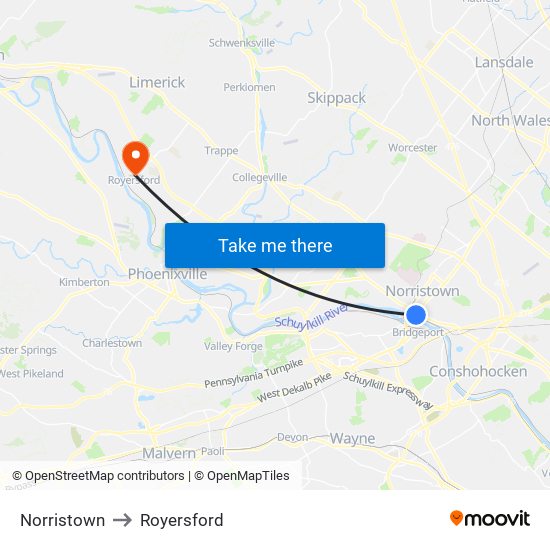Norristown to Royersford map