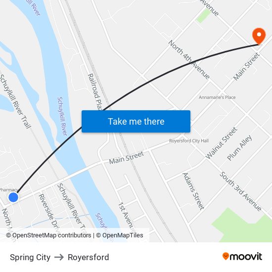 Spring City to Royersford map