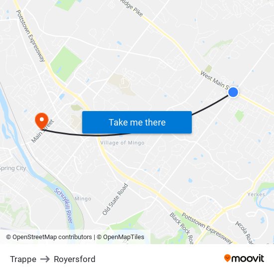 Trappe to Royersford map