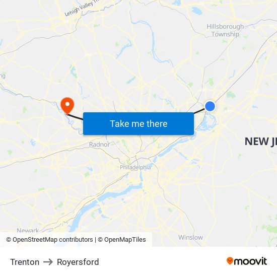 Trenton to Royersford map