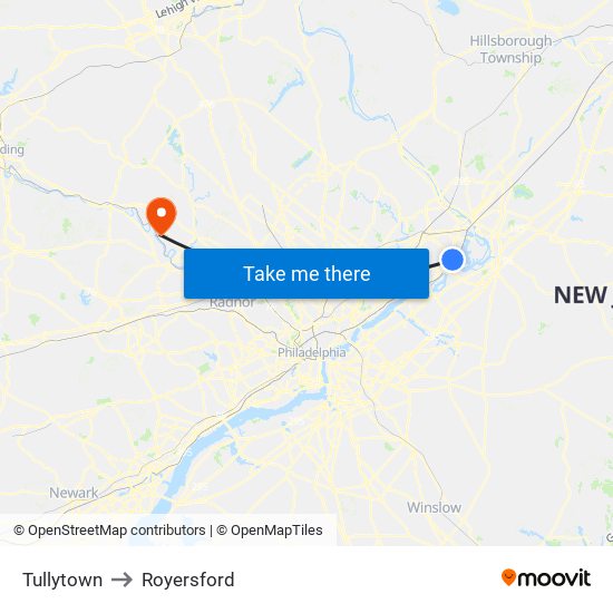 Tullytown to Royersford map