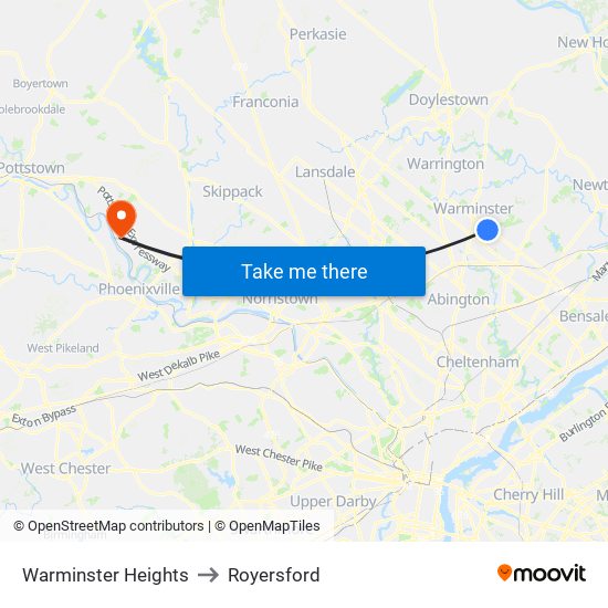 Warminster Heights to Royersford map