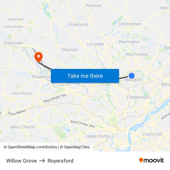 Willow Grove to Royersford map